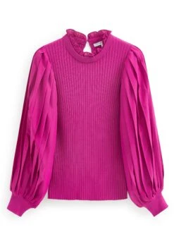 Next Ruffle Neck Pleated Sleeve Layer Standard - Pullover - Pink -Next Soldes 10c1f1a00d9e404e8ae680194aa100ed