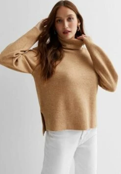 New Look Roll Neck Split Hem - Pullover - Camel