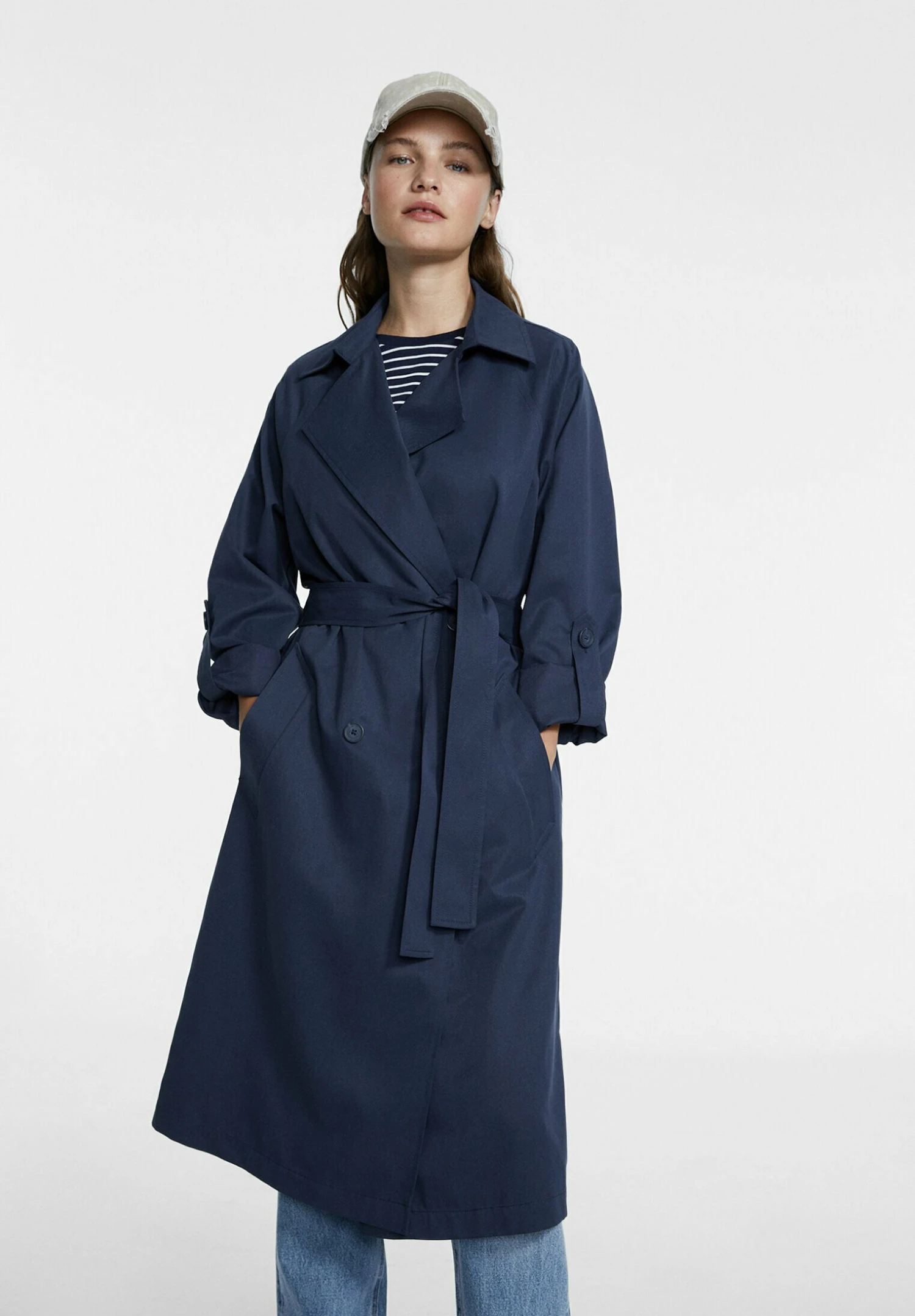 Stradivarius Langer Fliessender - Trench - Dark Blue 3 Stradivarius Langer Fliessender - Trench - Dark Blue