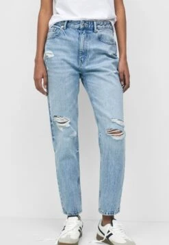 PULL & BEAR Ripped - Jean Droit - Stone Blue Denim