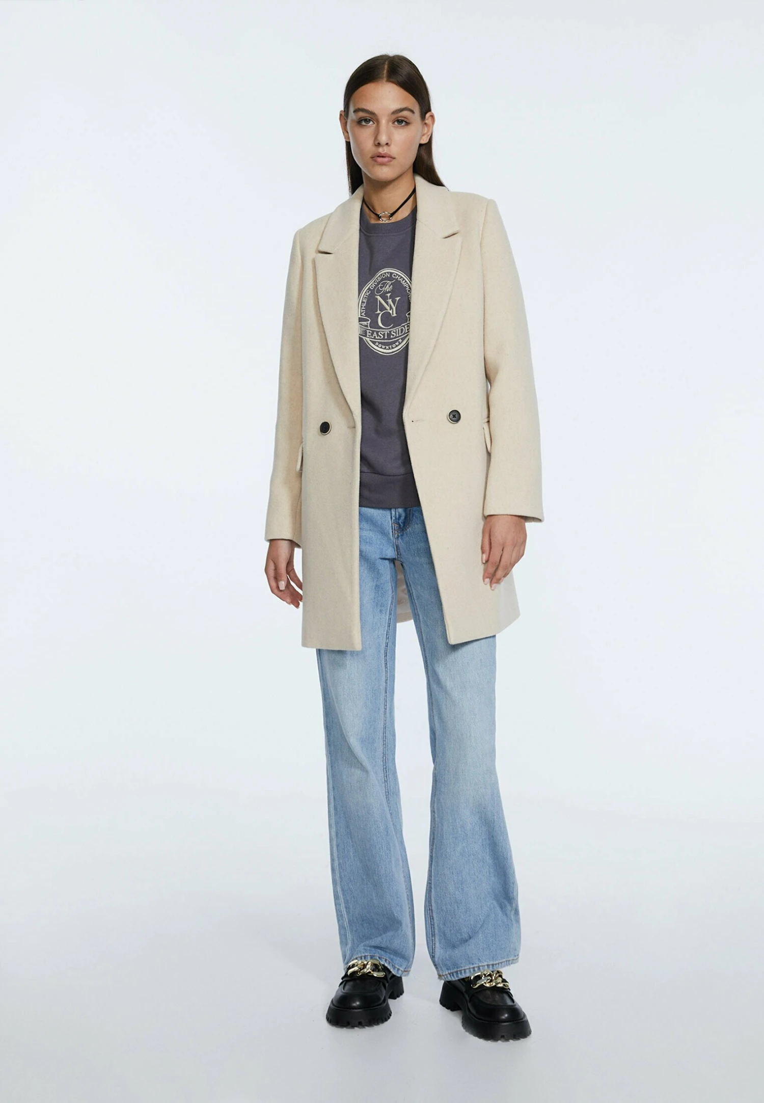 Stradivarius Manteau Court - Off White 4 Stradivarius Manteau Court - Off White – Image 2