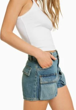 BERSHKA Short En Jean - Blue/Grey -Next Soldes 3b2fc8e2ea9c4bb98f9b46973c6ada97