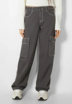 BERSHKA Cargo - Jean Boyfriend - Mottled Dark Grey