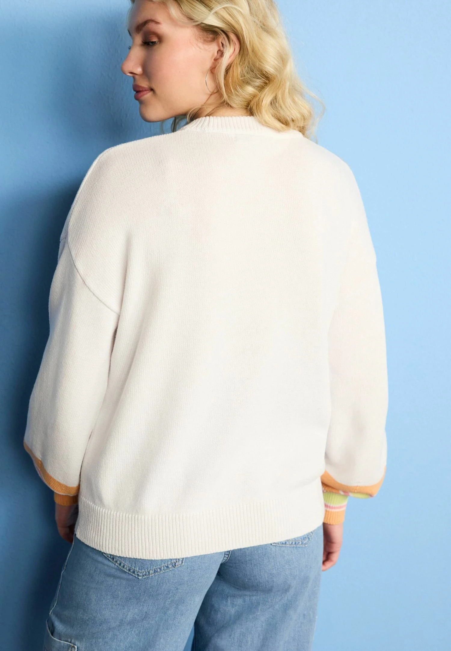 Next Fun Star Print Striped Crew Neck Standard - Pullover - White Fluro Orange 4 Next Fun Star Print Striped Crew Neck Standard - Pullover - White Fluro Orange – Image 2