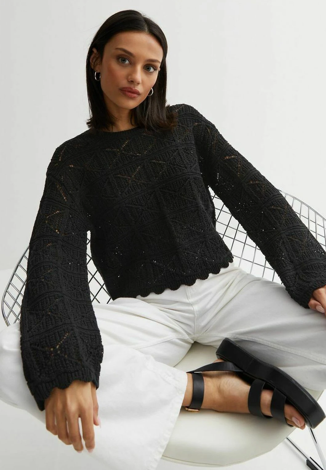 New Look Open Stitch Frill Boxy - Pullover - Black 6 New Look Open Stitch Frill Boxy - Pullover - Black – Image 4