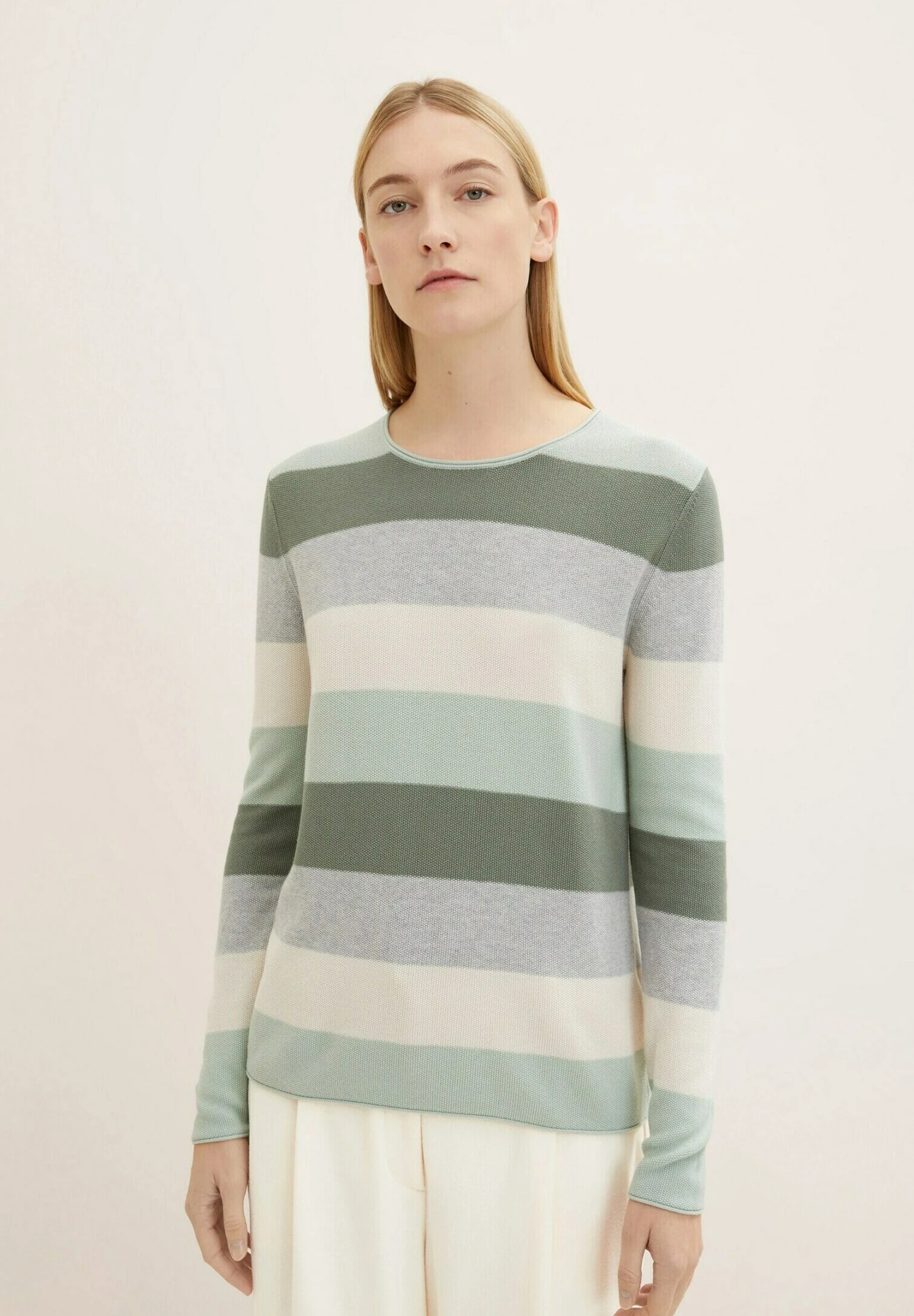 Tom Tailor Mit Rundhalsausschnitt - Pullover - Green Knit Stripe 3 Tom Tailor Mit Rundhalsausschnitt - Pullover - Green Knit Stripe