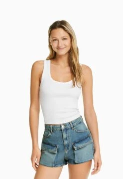 BERSHKA Short En Jean - Blue/Grey