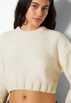 BERSHKA Textured Chenille - Pullover - Beige -Next Soldes 8b3d6a477c184ee2aff698f4f03680ba