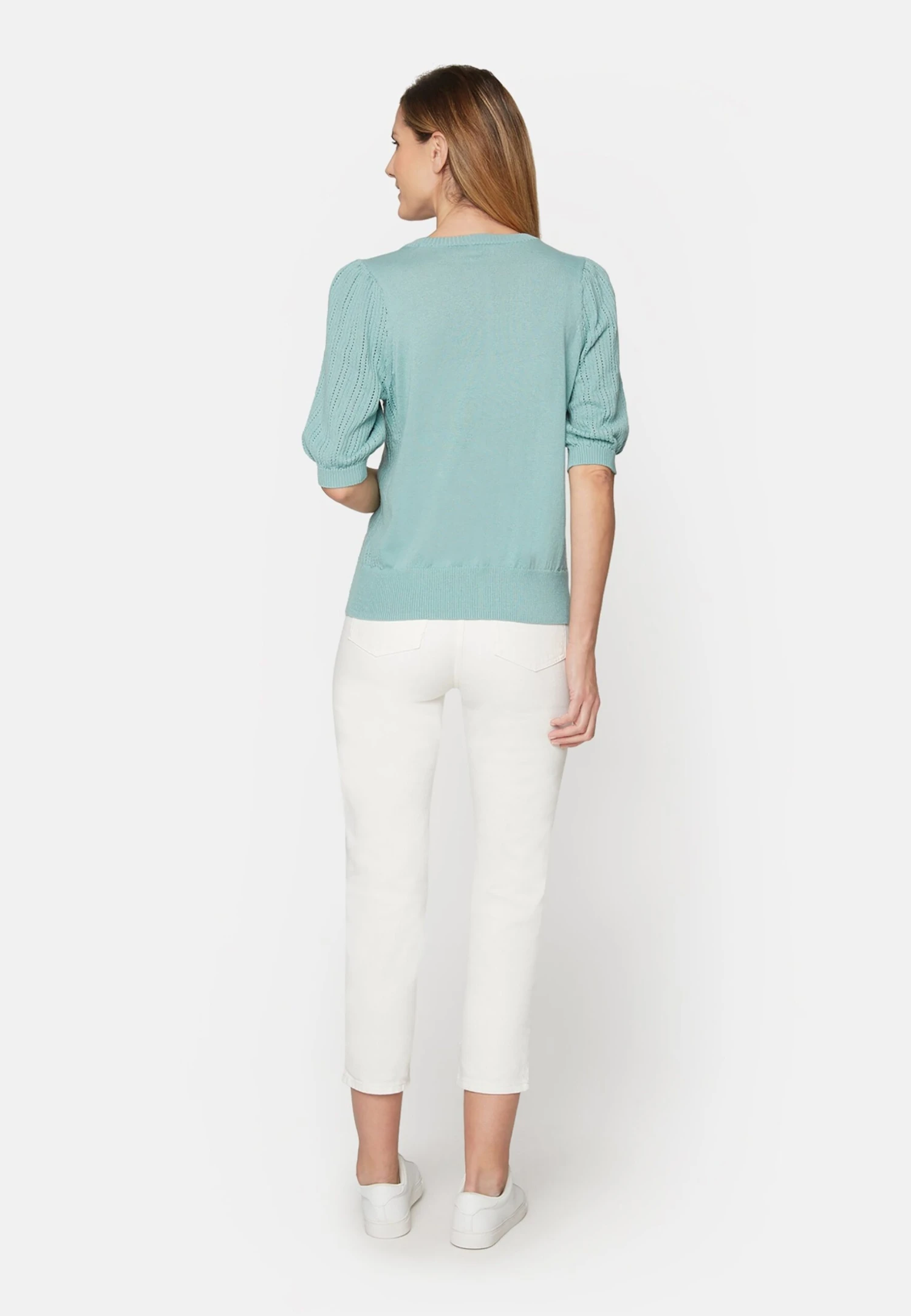 Puff Sleeve Round Neckline - Pullover - Sea Green 4 Puff Sleeve Round Neckline - Pullover - Sea Green – Image 2