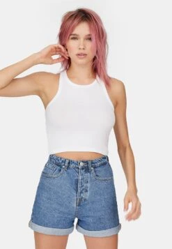 Stradivarius Mom-Fit - Short En Jean - Blue Denim