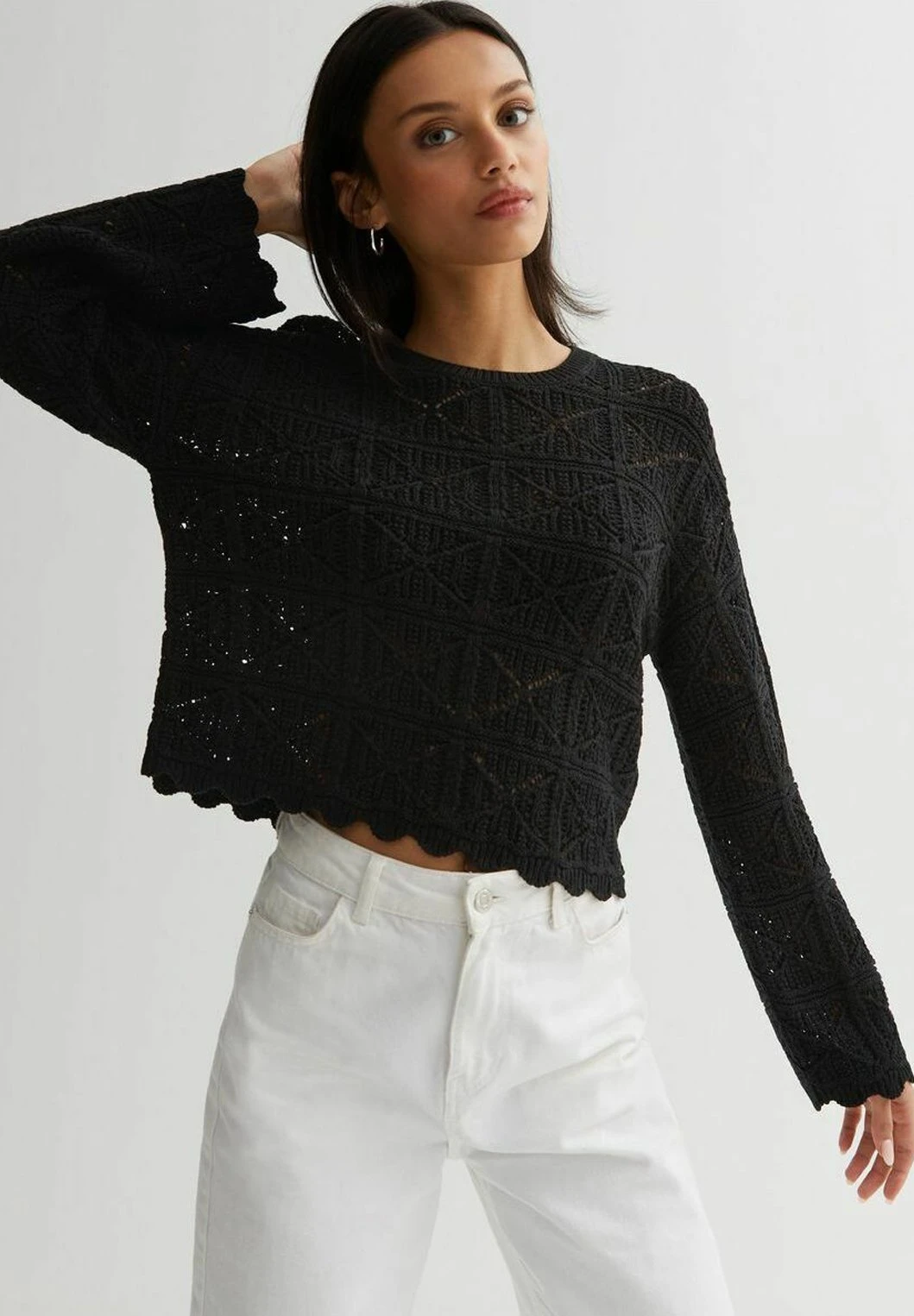 New Look Open Stitch Frill Boxy - Pullover - Black 3 New Look Open Stitch Frill Boxy - Pullover - Black