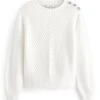 Next Gem Button Stitch Detail Crew Neck Standard - Pullover - White -Next Soldes b230885c118d4312b714d4d553f0c512
