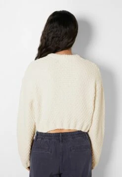 BERSHKA Textured Chenille - Pullover - Beige -Next Soldes b86b52bc224f4a688d43049d0e6db364