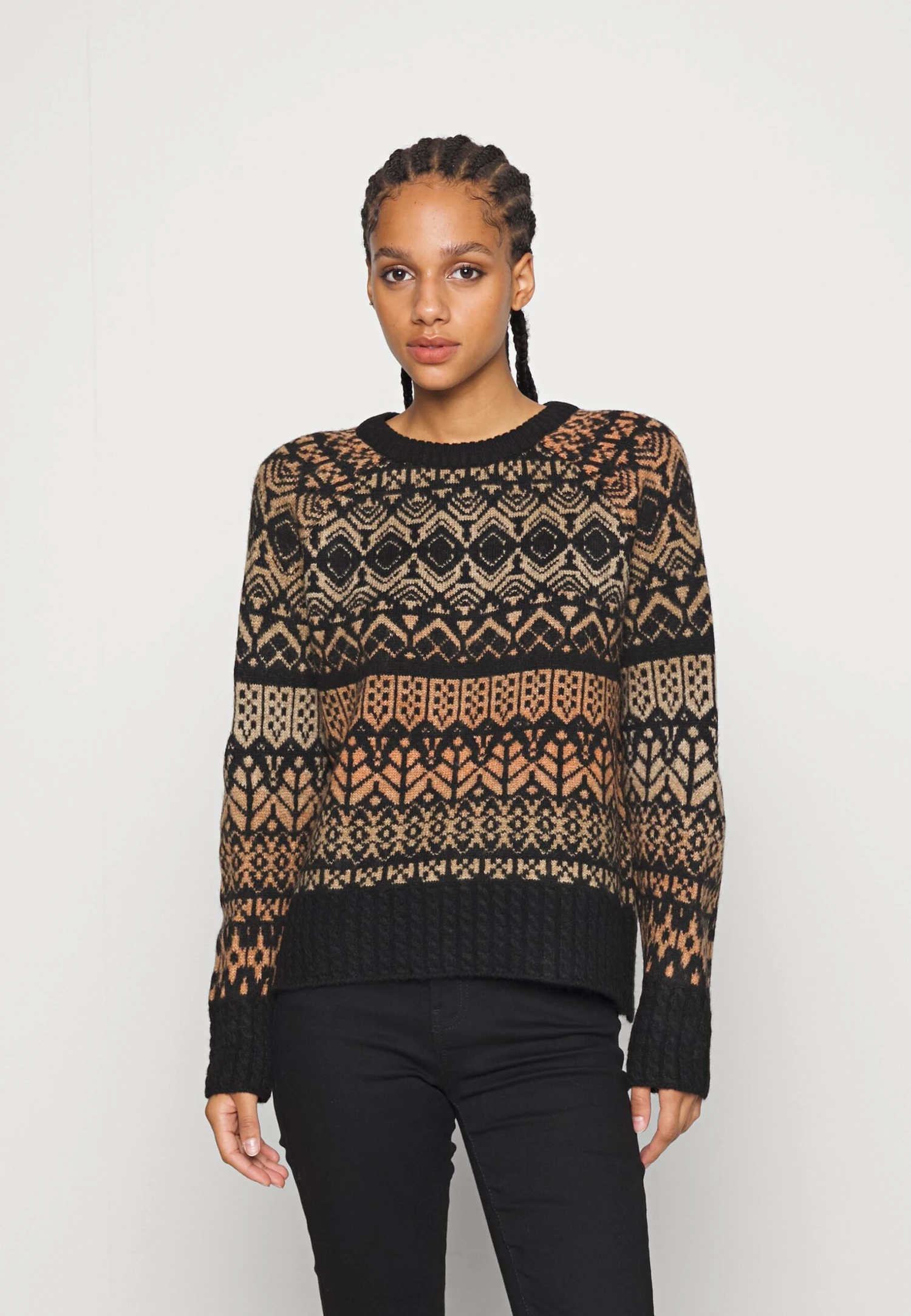 ONLY Onlaida Fairisle - Pullover - Black Detail/Humus/Toasted Coconut Space Dye 3 ONLY Onlaida Fairisle - Pullover - Black Detail/Humus/Toasted Coconut Space Dye