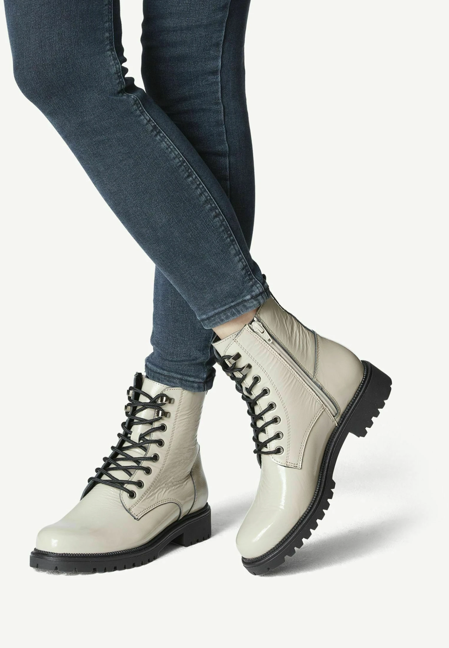 Tamaris Bottines À Lacets - Ivory Patent 3 Tamaris Bottines À Lacets - Ivory Patent