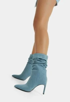 BERSHKA Slouchy Heeled - Bottines - Blue Denim