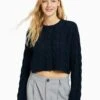 BERSHKA Cable-Round Neck - Pullover - Dark Blue -Next Soldes d534982cc00447998c7c1aac85b431f7
