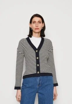 Gant Stripe V Neck Cardigan - Gilet - Evening Blue